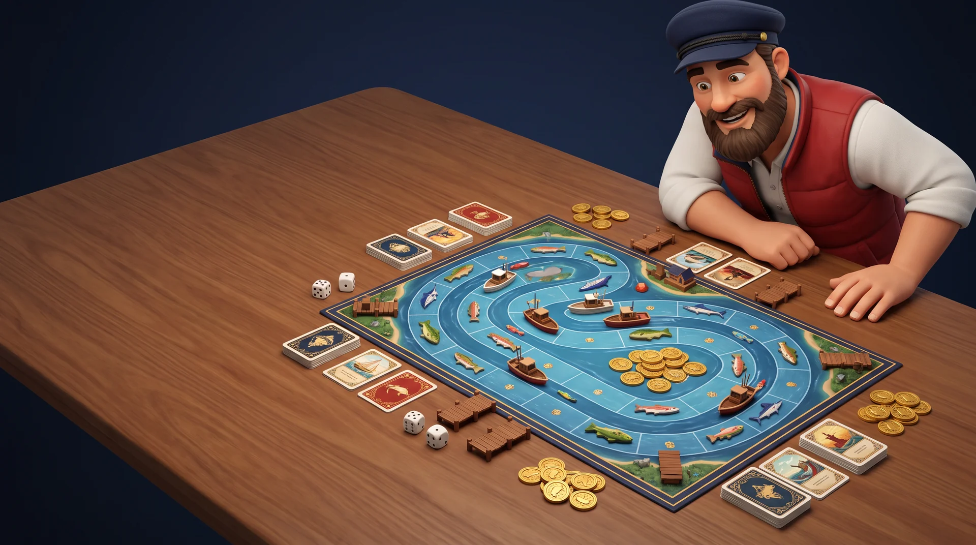 Fictional fishing tabletop game board